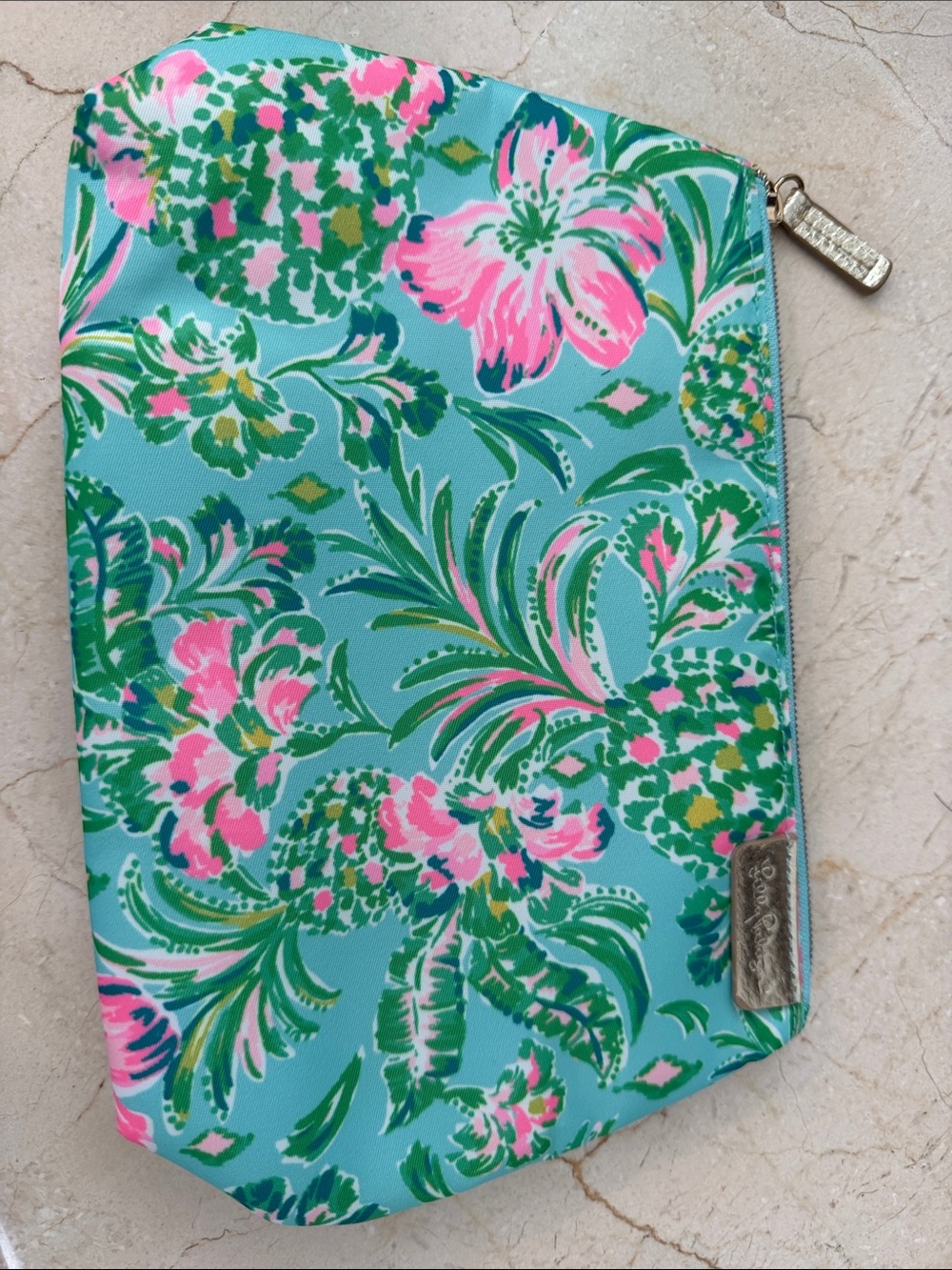 Lilly Pulitzer Aqua Floral Zip Pouch in Pink and Green